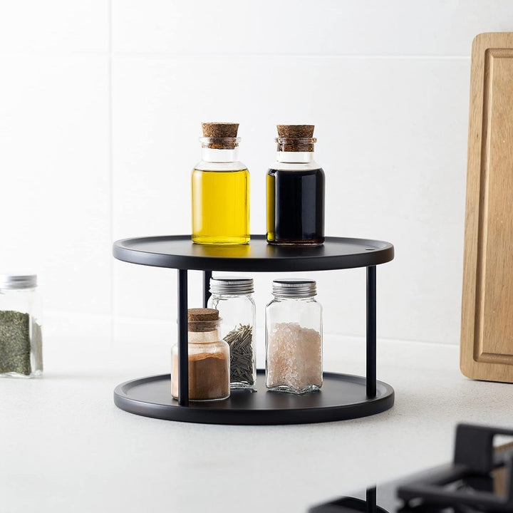 Two Tier Lazy Susan Storage Rack - Rotating Turntable Organizer for Kitchen Shelf Pantry Cupboard Fridge - Metal Rotating Vertical Spice Rack