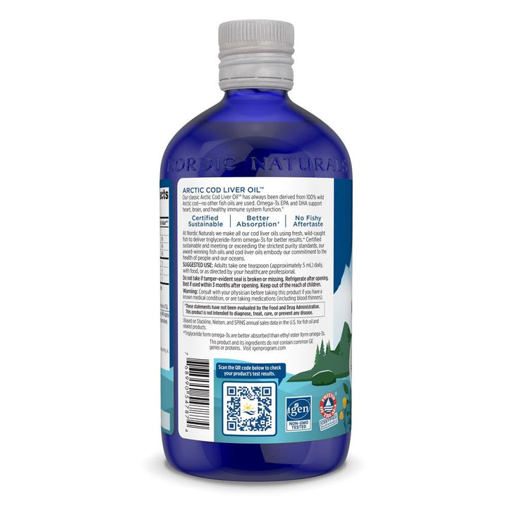 Arctic Cod Liver Oil, Orange - 16 oz - 1060 mg Total Omega-3s with EPA &amp; DHA - Heart &amp; Brain Health, Healthy Immunity, Overall Wellness - Non-GMO - 96 Servings