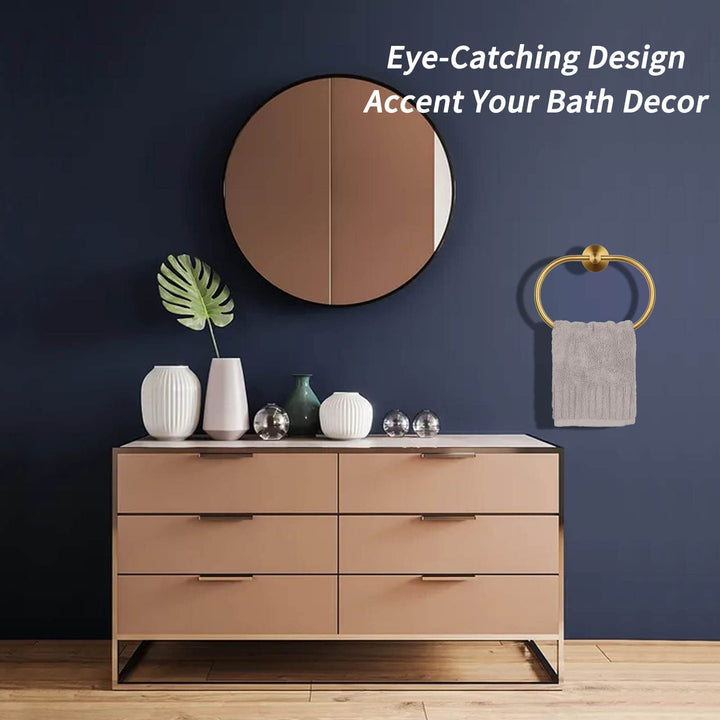 Towel Ring Brushed Gold, SUS 304 Stainless Steel Modern Towel Holder, Bathroom Hand Towel Rack Wall Mounted