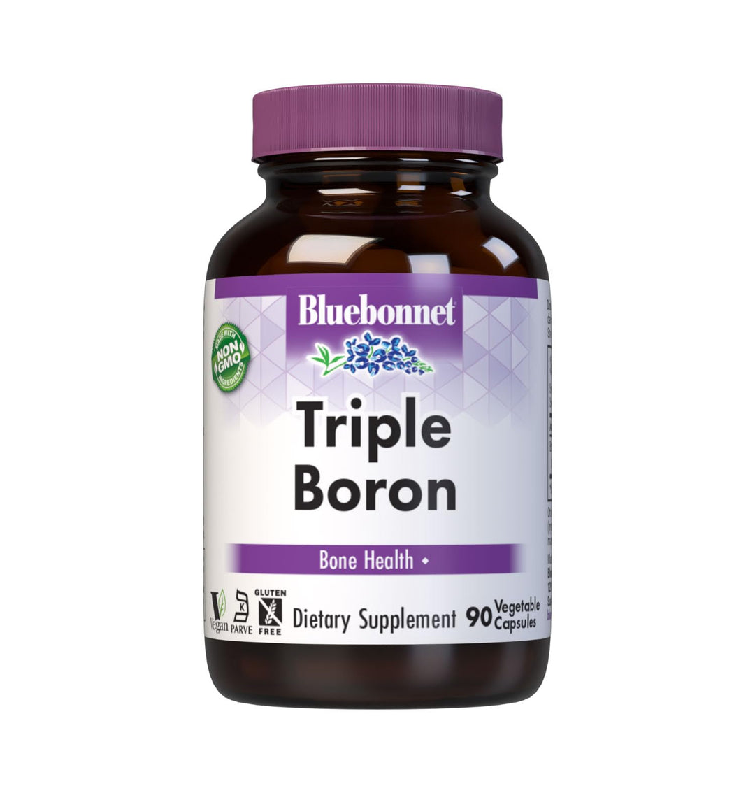 Bluebonnet Triple Boron 3 mg Trace Mineral Bone Support - Boron Supplement for Men &amp; Women with Citrate Aspartate &amp; Glycinate - Vegan, Non-GMO - 90 Vegetarian Capsules, 90 Day Supply