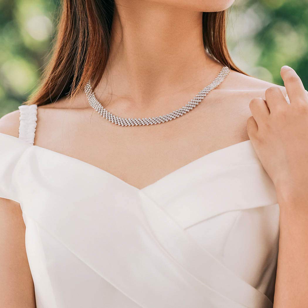 Yikisdy Wedding Bridal Necklace Earrings Set Crystal Si