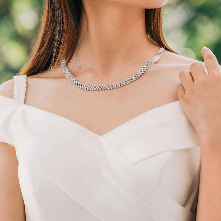 Yikisdy Wedding Bridal Necklace Earrings Set Crystal Si