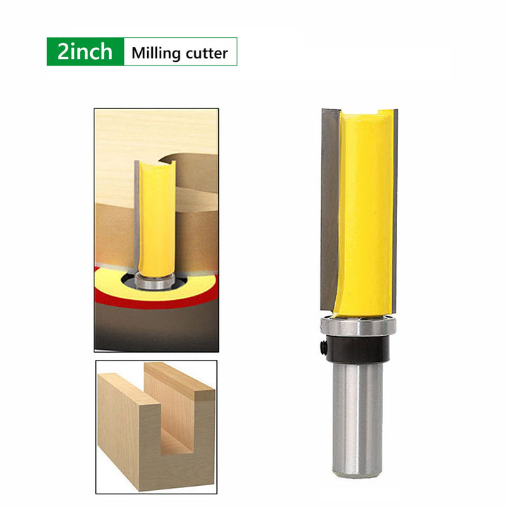 Flush Trim Bit with Bearing, 2 Inch Cutting Length and 1/2 Inch Shank, Carbide Pattern Router Bit, Woodcutting Woodworking Tools