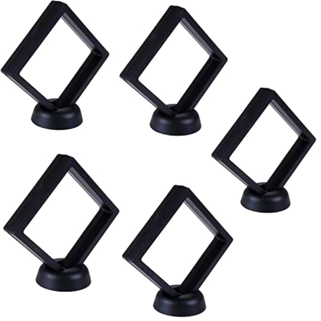 5 Pcs 3D Floating Frame Display Holder with Stands, Thin Film Jewelry Storage Box Coin Display Case, PE Suspension Frames Container for Medallions Stamps Chip Pin Butterfly Specimens (2.5 x 2.5in)
