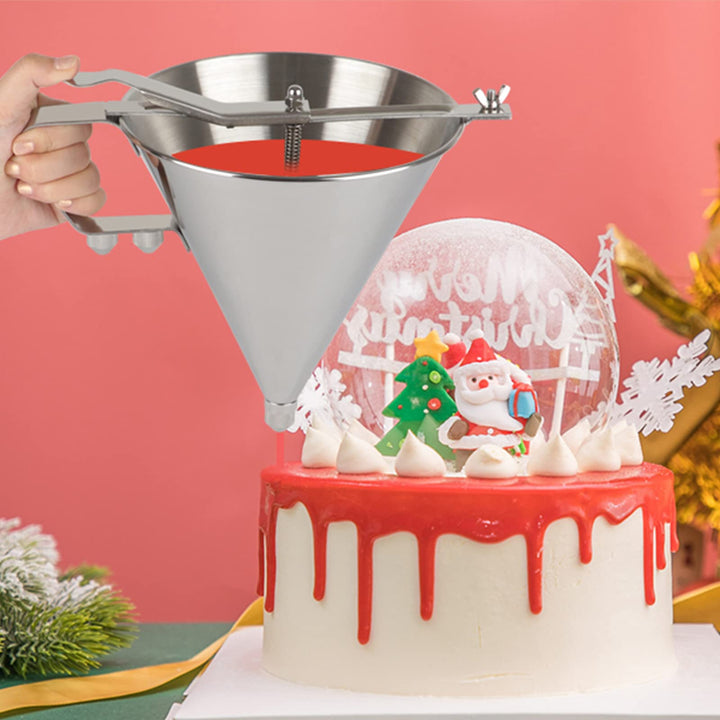 Confectionery Funnel, Stainless Steel Funnel with Stand and 3 Nozzles Commercial Grade Cake Decorating Tool Batter Funnels Precise Dispensing and Filling for Home Kitchen, Cake Cupcake Baked Use