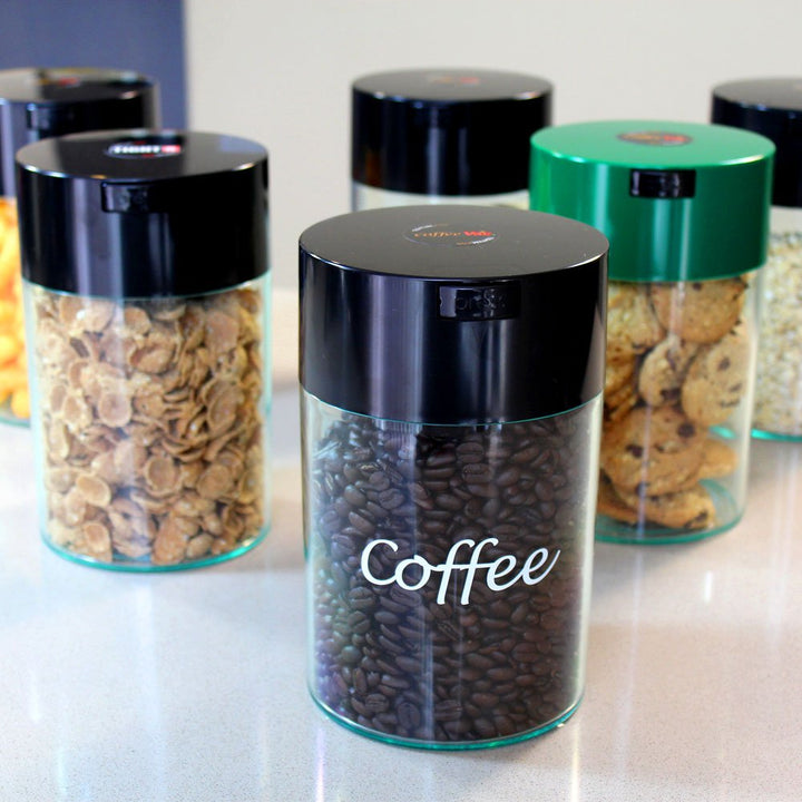 Coffeevac 1/2 LB – Patented Airtight Container | Multi-use Vacuum Container Works as Smell Proof Containers for Ground Coffee and Coffee Bean Containers. Green Cap and Black Body