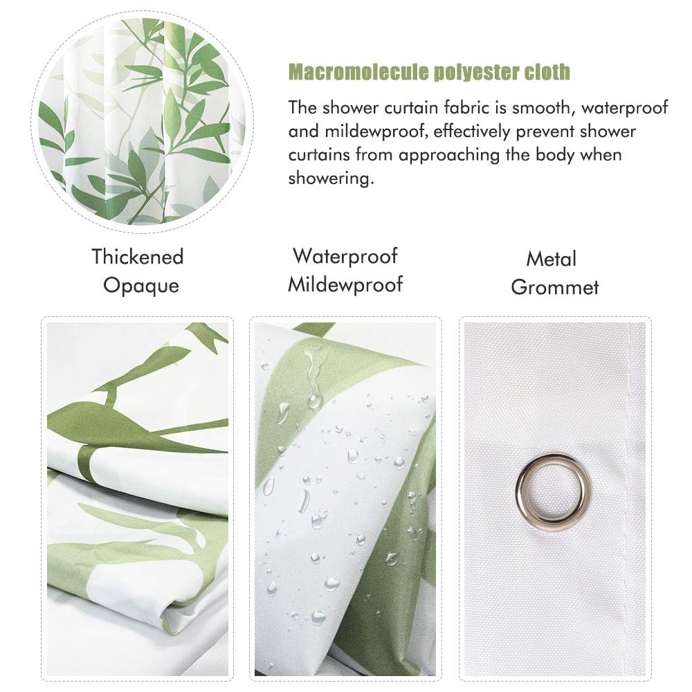 Green Leaves Shower Curtain,Decorative Plant Bath Curtain Fabric Bathroom Curtain,72 x 72 Inch