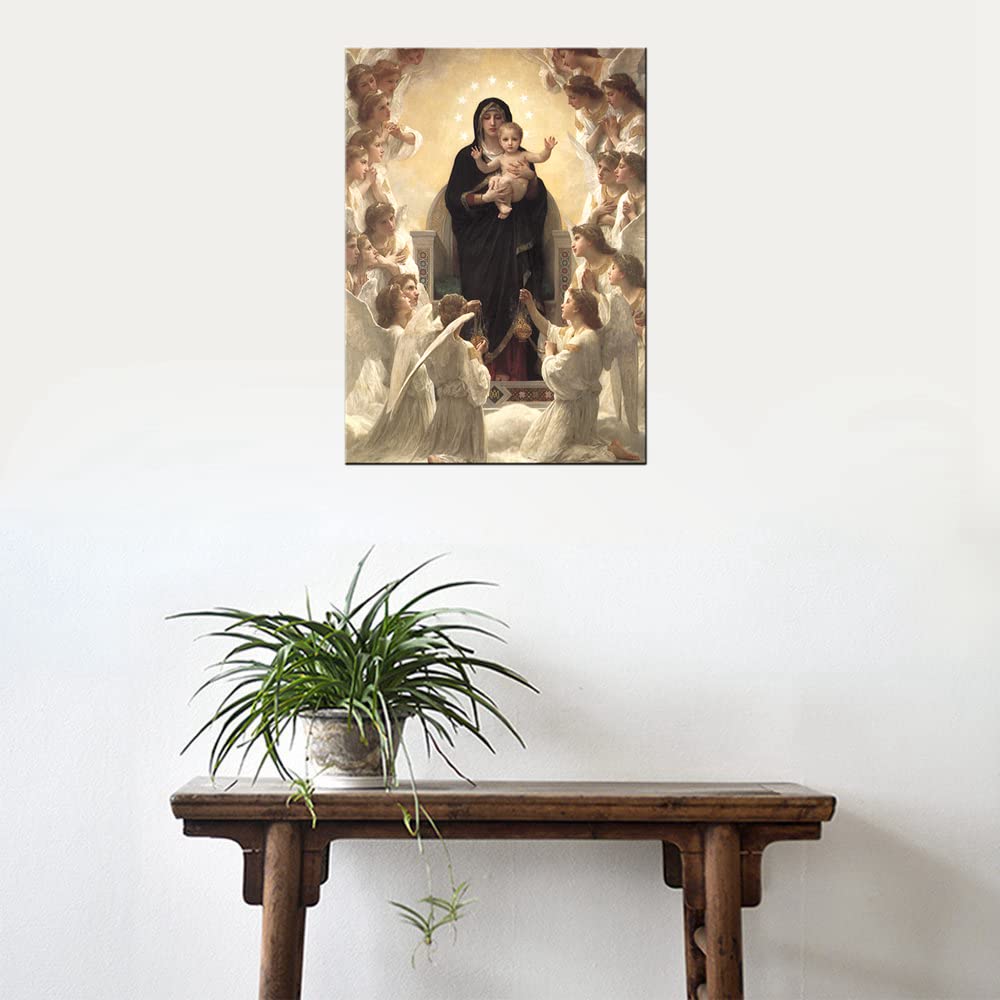 Virgin Mary and Christ Jesus Angel Paradise Lounge Wall Art Poster and Print Artwork for Living Room Wall Decor Wrapped Canvas Ready to Hang 12x16inch