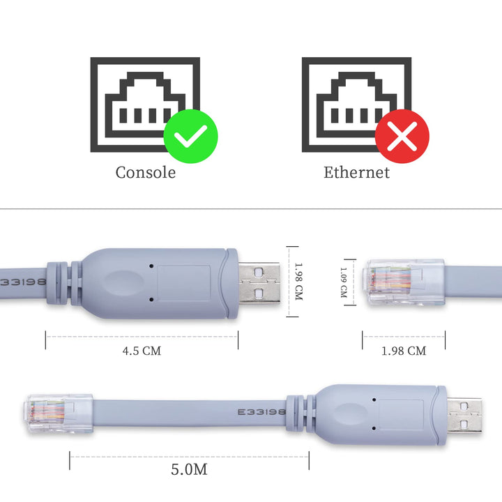 Console Cable,Cisco Console Cable,USB Console Cable with FTDI Chip,USB to RJ45 Serial Adapter Compatible with Cisco,HP,NETGEAR,Huawei,Routers/Switches for Laptop in Linux,Windows, Mac (16FT)