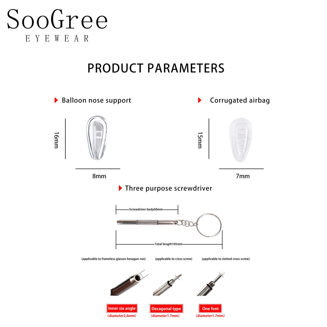 SooGree Soft Silicone Eyeglass Nose Pads Set 1, 20 Pair
