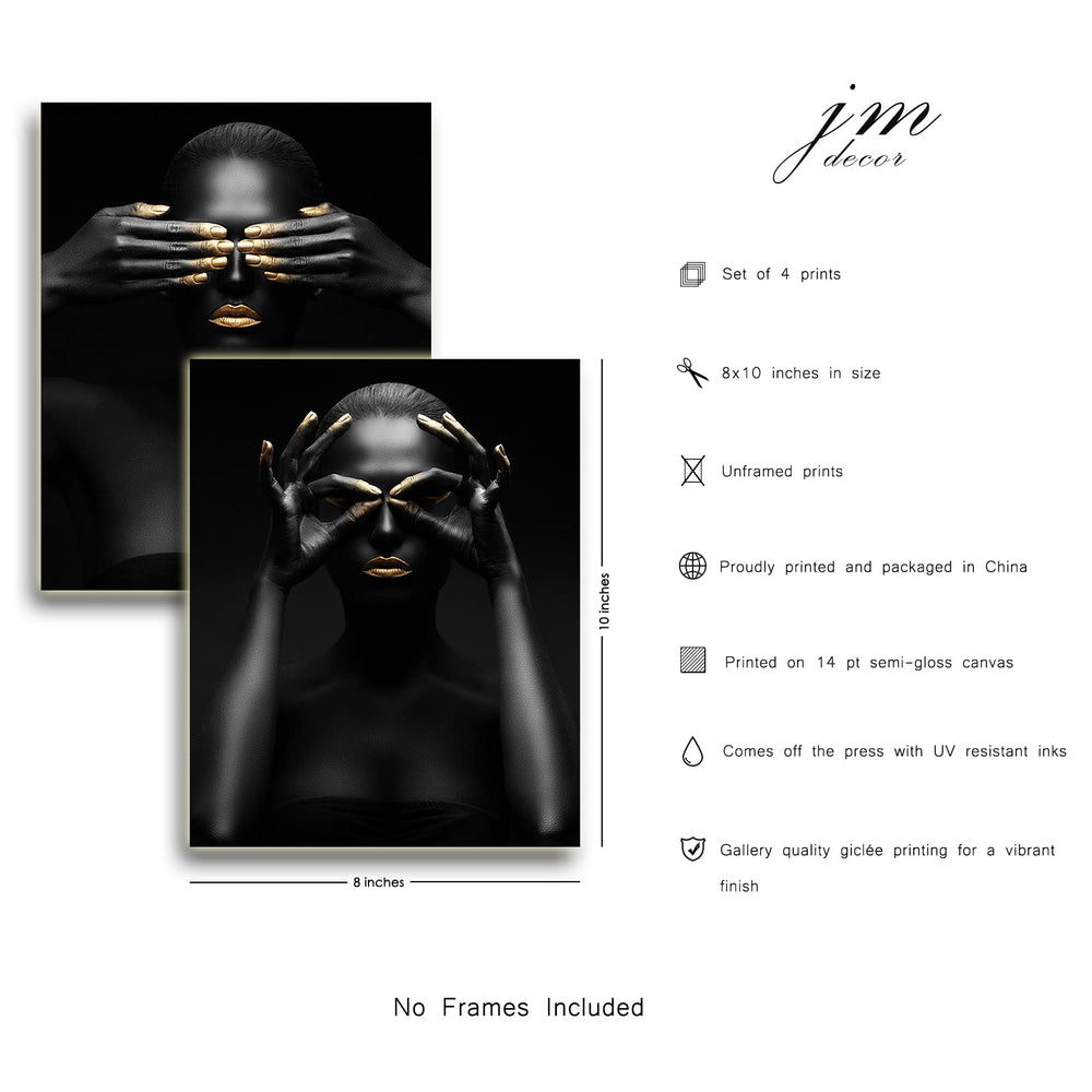 Golden Black Woman Wall Decor - Modern African American Paintings Canvas Artwork Pretty Girl Posters Prints Golden Lips Lady Pictures Decoration For Living Room Bedroom Bathroom UNFRAMED 8 x 10 Inches