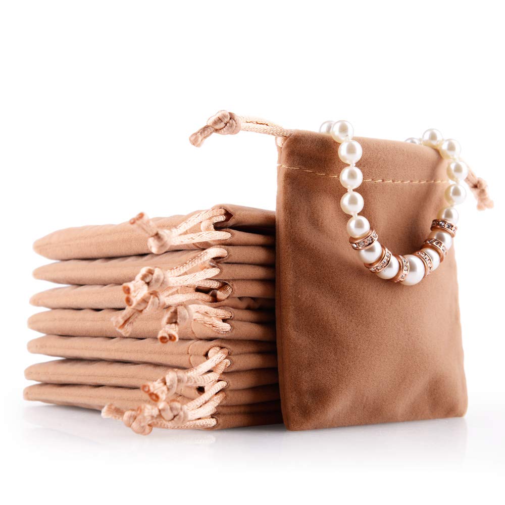 50PCS velvet jewelry storage bags small accessories collected Drawstring Pouches display and gifts For Weeding Party(Coffee)