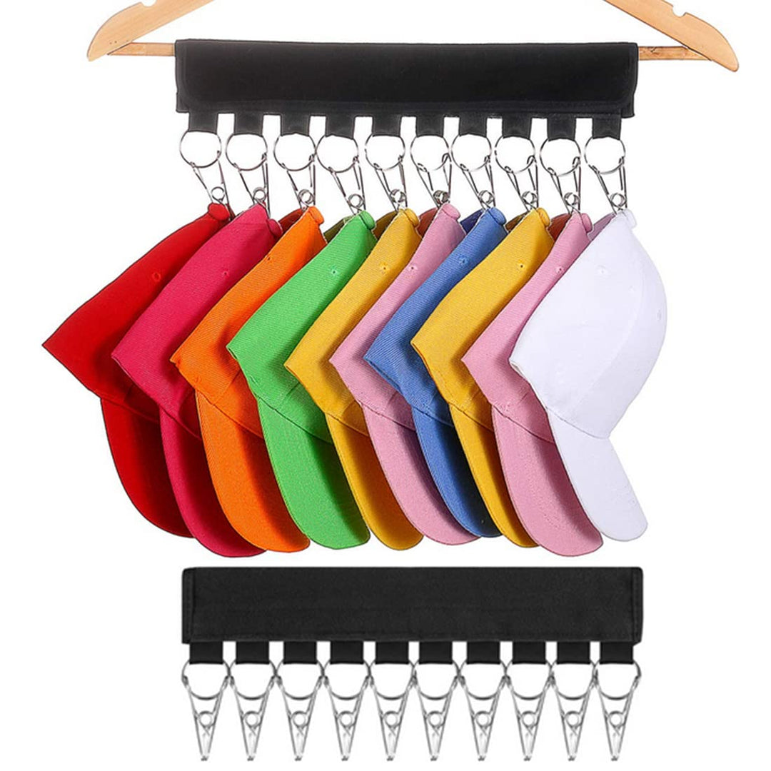 2 Pack Hat Holder Organizer -Hat Hanger- Hat Hangers for Closet, 20 Baseball Cap Holder Clips to Cap Organizer Hanger for Hat Rack Holder for Closet Storage (Black)