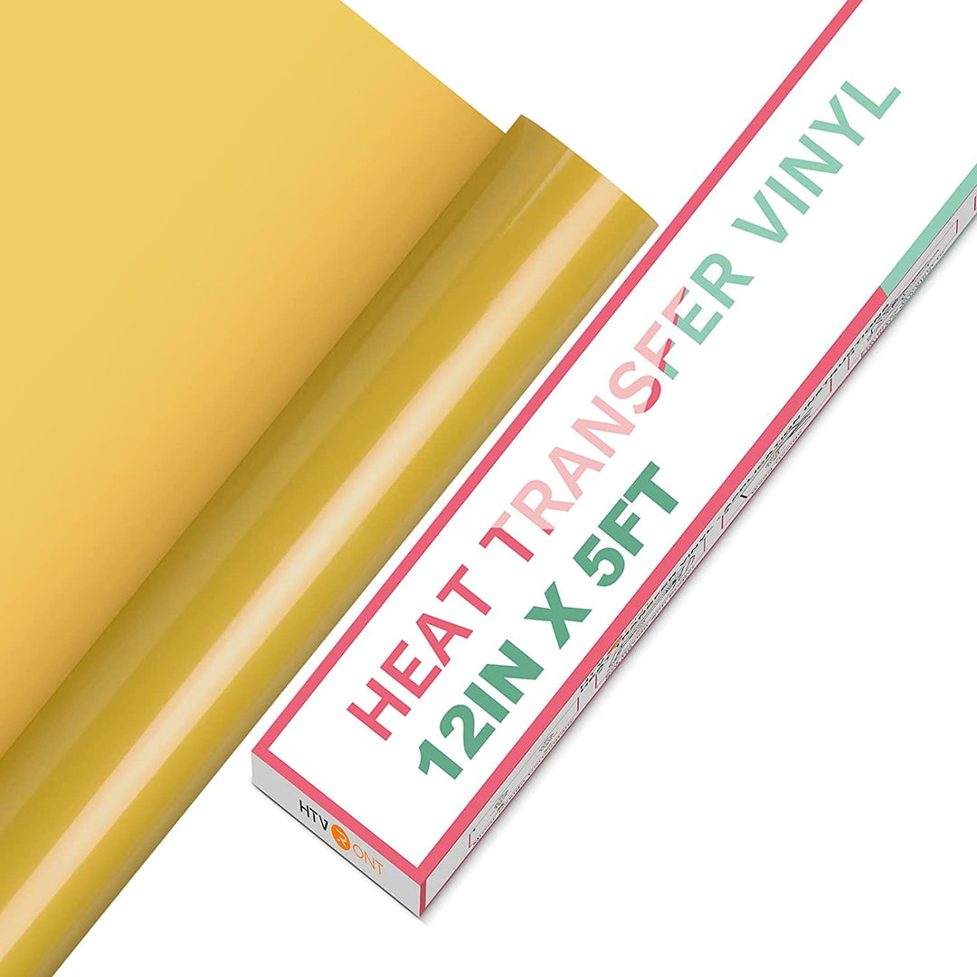 HTVRONT HTV Vinyl Rolls Heat Transfer Vinyl - 12 x 5ft Gold HTV Vinyl for Shirts, Iron on Vinyl for All Cutter Machine - Easy to Cut & Weed for Heat Vinyl Design (Gold)