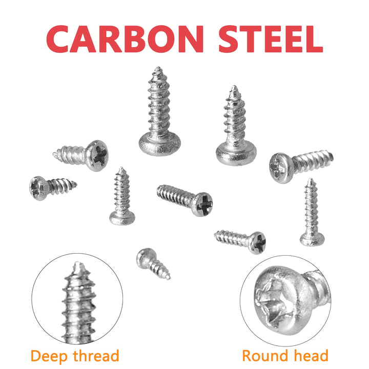 Carbon Steel Micro Eyelass Repair Screws Kit M1 M1.2 M1.4 M1.7 Tiny Phillips Round Head Watch Repair Screw , 1000 pcs Small Sunglass Self-Tapping Phillips Screws with Tweezers