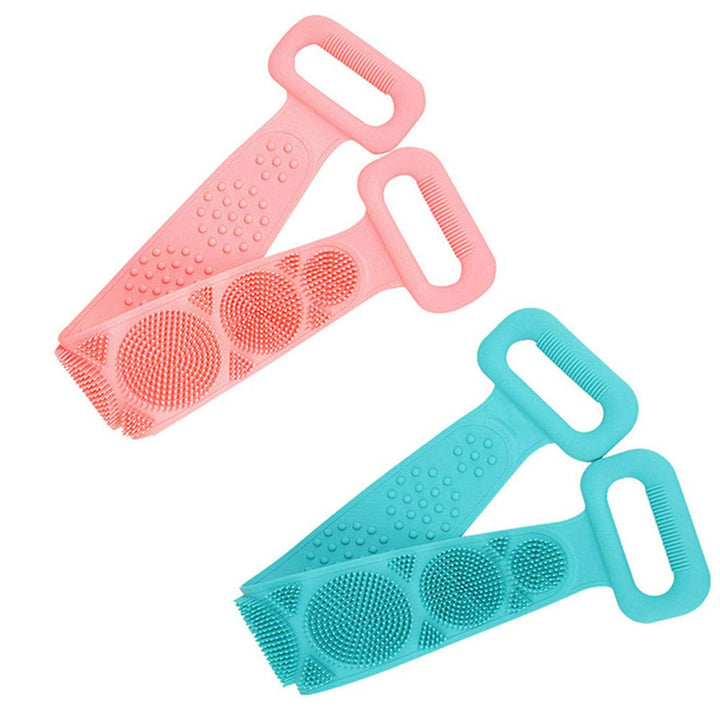 2 Pack Silicone Back Scrubber for Shower,Exfoliating Lengthen Bath Body Brush,Easy to Clean Lathers Well Eco Friendly, Long 29in(pink and blue)