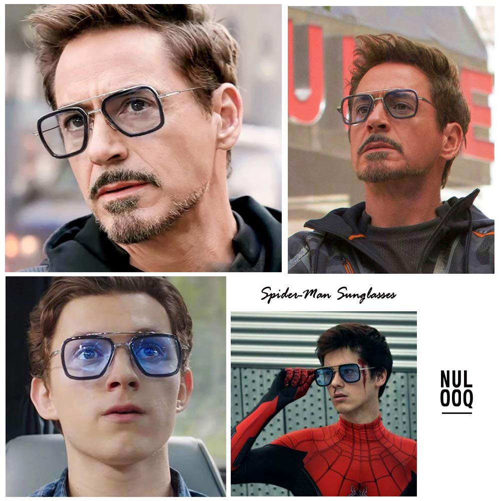Tony Stark Polarized Sunglasses for Men – Women Vintage Aviator Square Metal Frame Iron Man Edith Glasses (Silver/Blue)