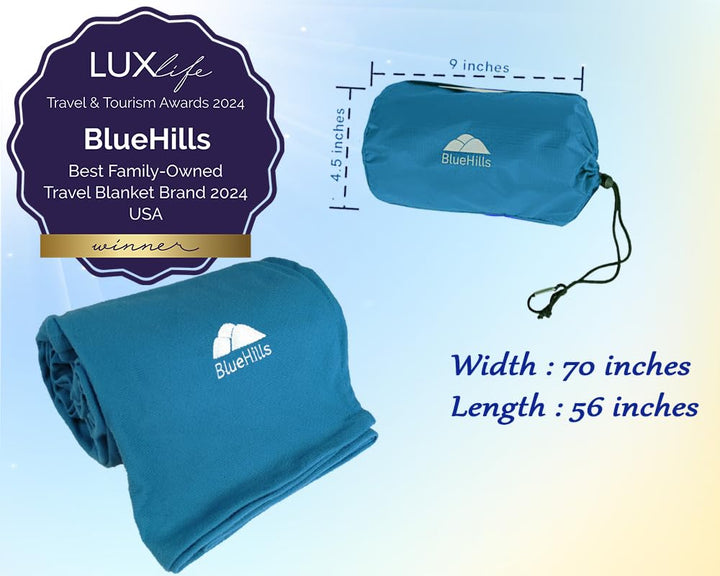Ultra Compact Travel Blanket in Portable Case Premium Soft Large Airplane Blanket Flight Essentials for Car Plane Train Hotel Layover Peacock Teal C004