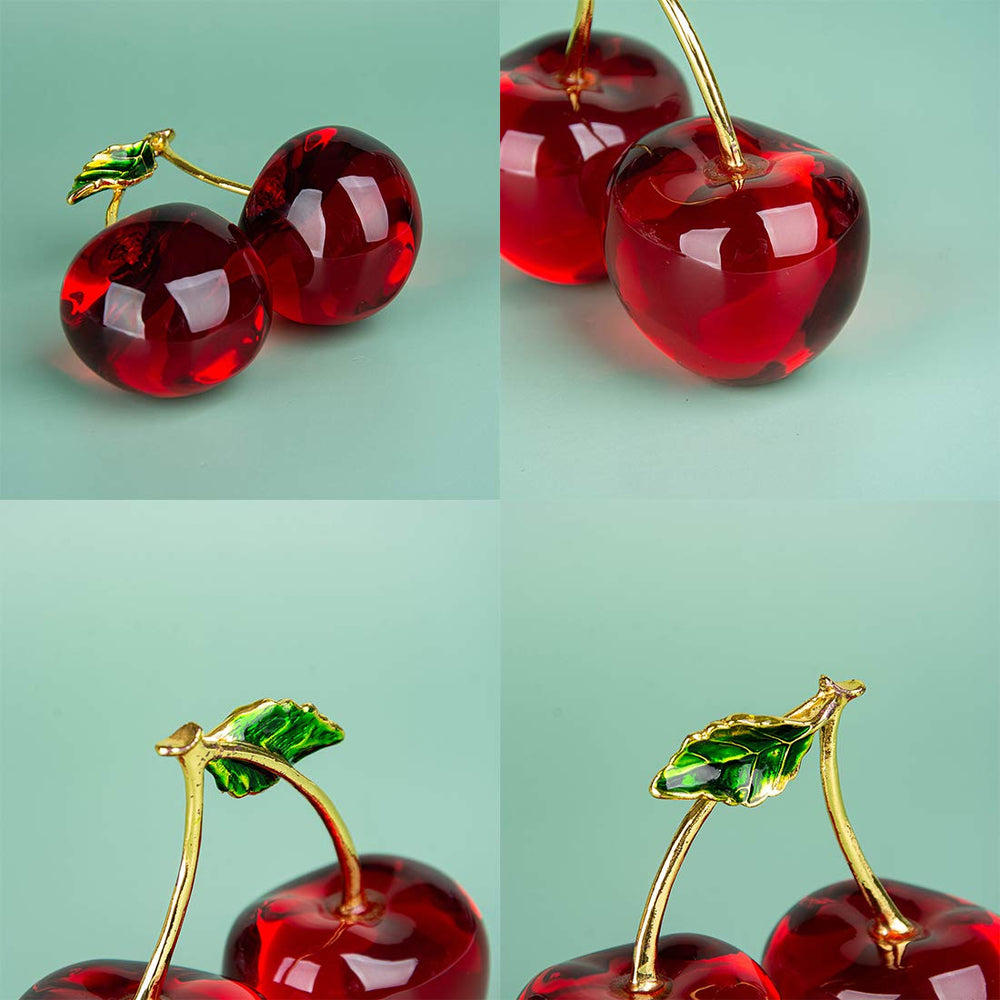 Crystal Cherry Figurine Glass Fruit Status Paperweight Home Decor Ornaments Tabletop Centerpiece