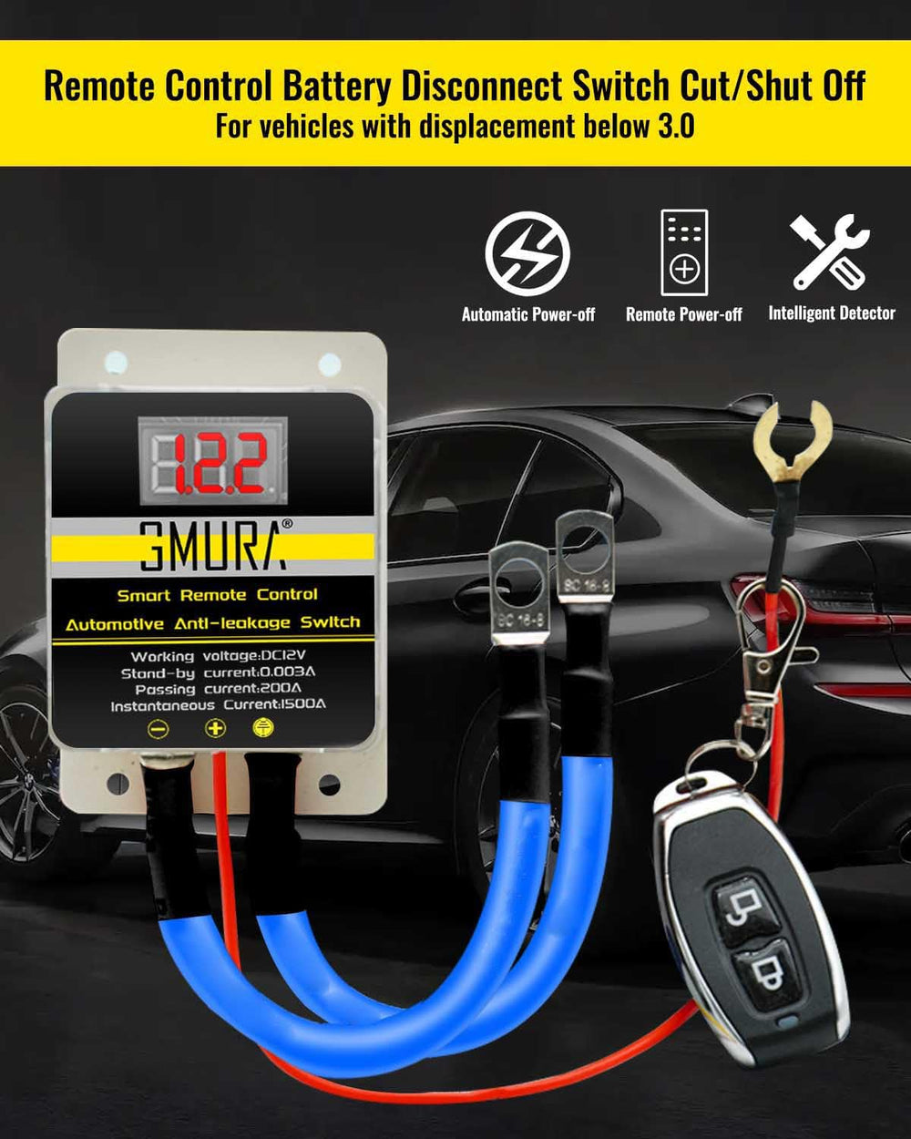 Kill Switch for Car Remote Battery Disconnect Switch 12V 200A with Led Digital Display, Automotive Wireless Remote Control Anti Theft Battery Shut Off Switch Dual Battery Kill Switch for Truck RV ATV