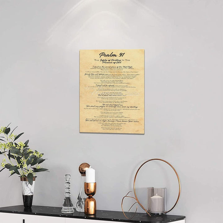 Rustic Bible Verses Canvas Wall Art Psalm 91 Pictures Wall Decor Inspirational Scripture Painting Prints Framed Modern Artwork Home Decoration for Bathroom Living Room Bedroom Church