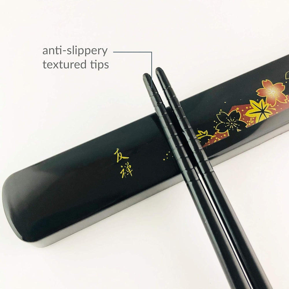 3687, Travel Chopsticks with Case Reusable Chinese Korean Japanese Bamboo Portable Chop Sticks Utensil Dishwasher Safe Made in Japan, Yuzen Red