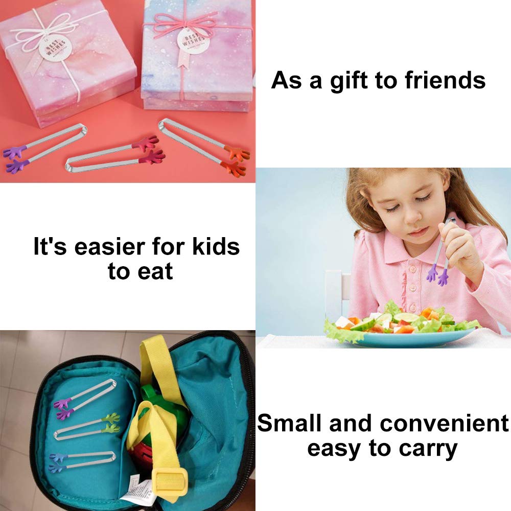 8PCS Silicone Mini Tongs, 5Inch Hand Shape Food Tongs, Colourful Small Kids Tongs for Serving Food, Ice Cube, fruits, Sugar, Barbecue (Palm sharp)