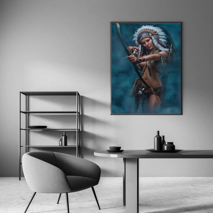 Native American Canvas Wall Art - American Indian Girl Women Headdress Feathered Art Canvas Prints for Wall Decor, Living Room Bedroom Kitchen Decoration (16x24in(40x60cm)-Unframed)