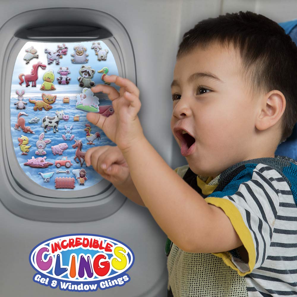 Funny Farm Animals Window Clings for Kids &amp; Toddlers (by Jesplay USA - Reusable Window Stickers Gels &amp; Decals) Puffy Sticker Activites for Car Plane Home- Horse, Cow, Farmer, Farm House Animals