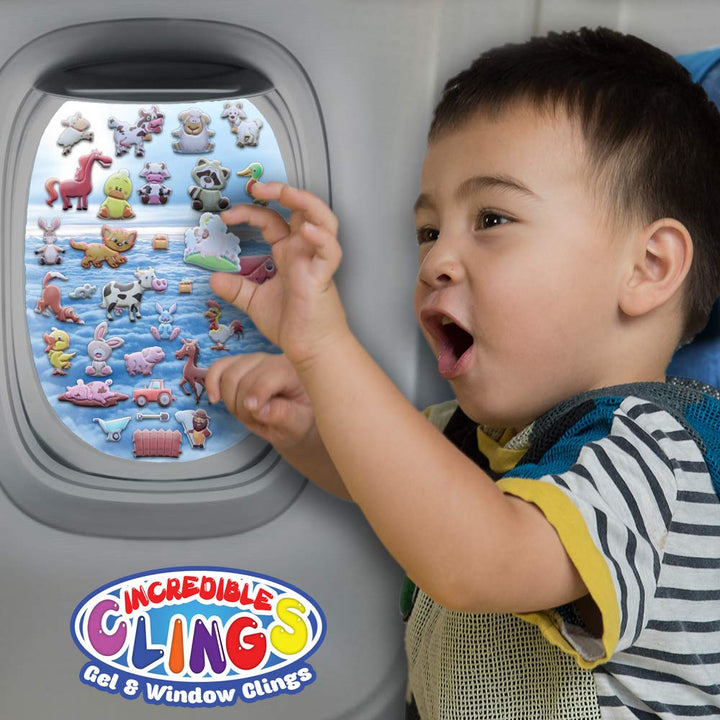 Funny Farm Animals Window Clings for Kids &amp; Toddlers (by Jesplay USA - Reusable Window Stickers Gels &amp; Decals) Puffy Sticker Activites for Car Plane Home- Horse, Cow, Farmer, Farm House Animals