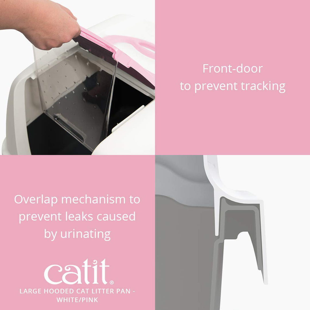 Hooded Cat Litter Pan, White/Pink