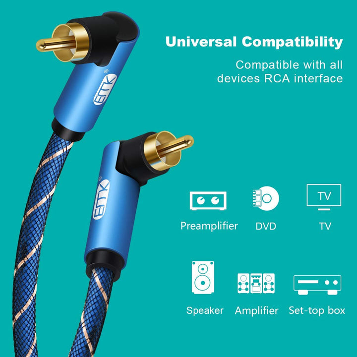 EMK 90 Degree Subwoofer Cable, RCA Cable Male to Male D
