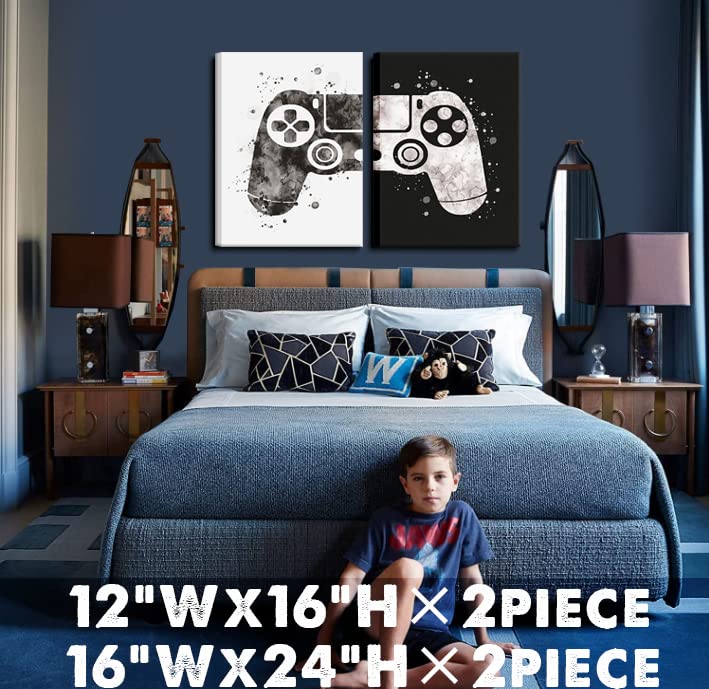 Framed Gaming Room Decor Video Game Themed Wall Art Canvas Framed Black and White Posters Prints Paintings Pictures for Kids Teen Art Gamer Print Poster Boys Decoration Playroom Boy Bedroom Home…