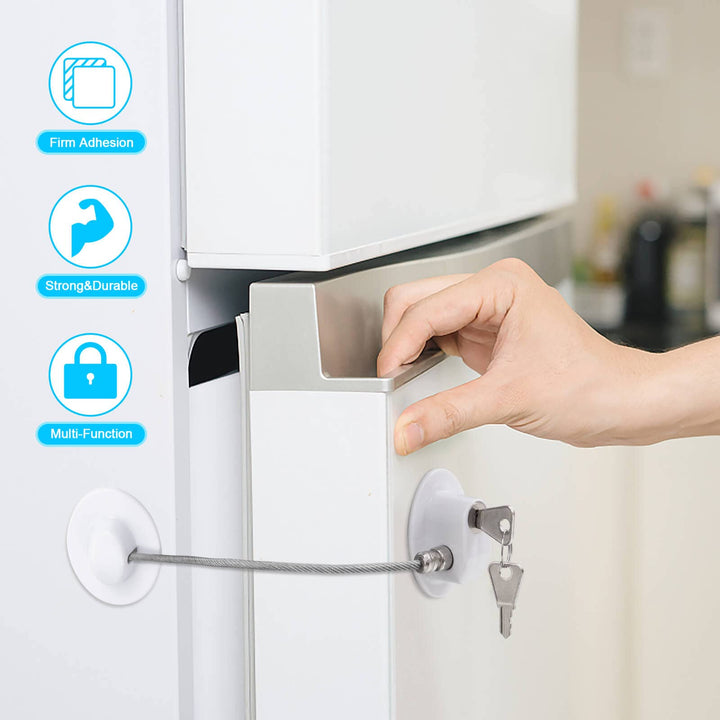 CICICO 2 Pcs Fridge Lock, Refrigerator Lock for Children, Mini Fridge Locks for Kids, Freezer Lock, Used in Refrigerator Door, Cabinets, Drawers, Toilet Seat (Pads Size: 2.1 x 1.5 in)