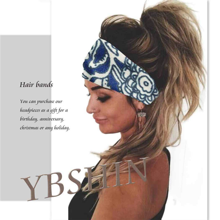 Boho Athletic Travel Headbands Cross Workout Head Wrap Knotted Turban Hair Scarf Yoga Elastic Printed Hair Band for Women and Girls(Pack of 3)
