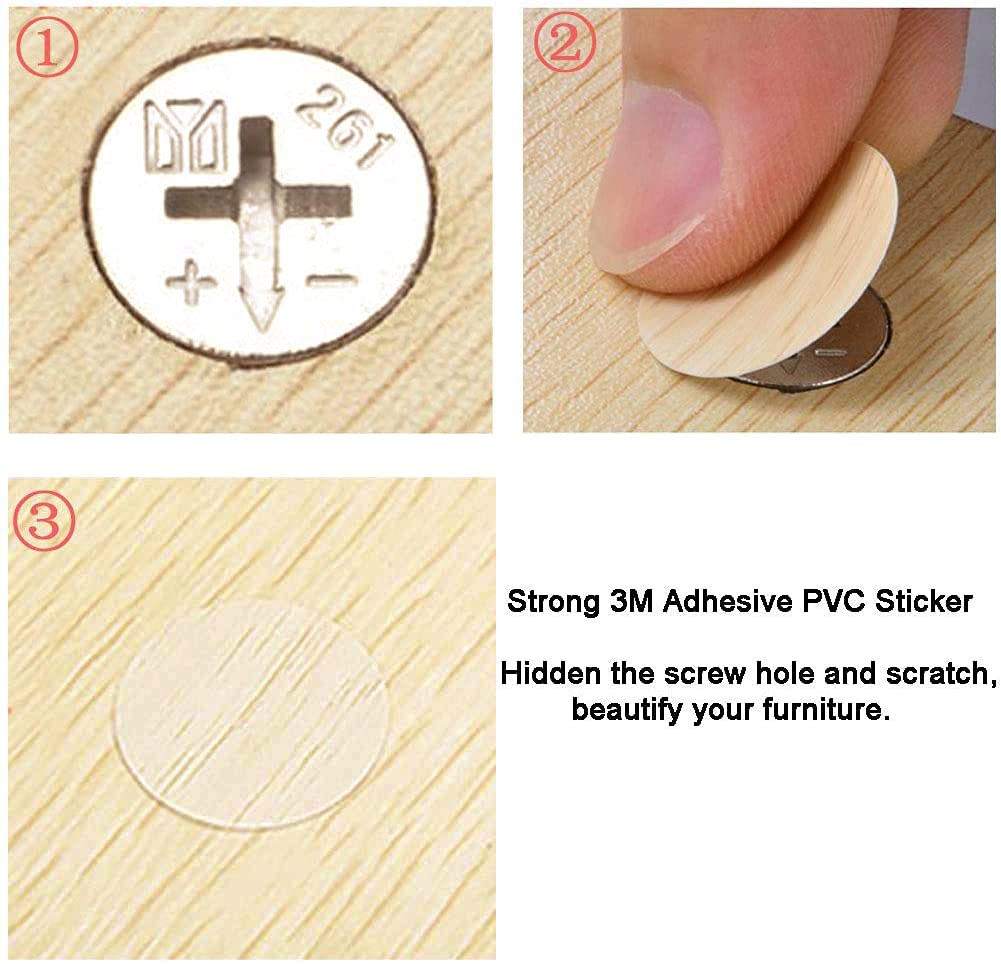 PVC Cover Caps Adhesive Screw Hole Stickers 378 PCS for Wall Vinyl Wood Furniture Repairing, 7 Colors Waterproof Plastic Cover for Cabinets Bookcase Desk Countersunk Screws Cam Lock
