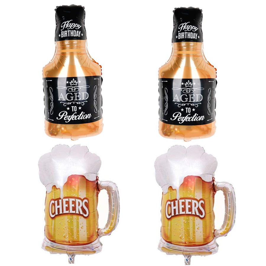 Beer Cup Balloons Set of 4, Whisky Helium Mylar Balloons Decor Fit for Summer Party, Beer Festival, Birthday Party and More (2 Beer Cup 2 Whisky)