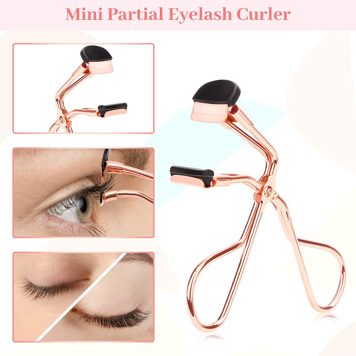 Eyelash Curler, Mini Eyelash Curler Kit with Eyelash Curler Eyelash Extension Tweezers, Eyelash Brush Comb Eyelashes Scissors and Refill Pads, False Eyelash Applicator Tool for Women (Rose Gold)