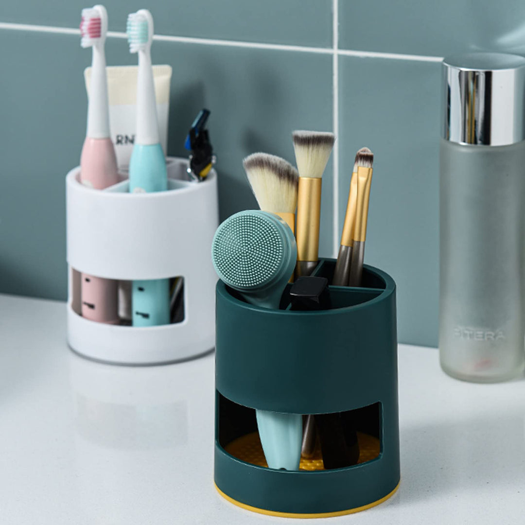 Bathroom Electric Toothbrush Holder, Plastic Toothbrush Organizer Toothpaste Holder, Kitchen Tableware Holder, Bathroom Razors Storage Organizer Caddy, with Four Compartments and Drip Tray (Black)