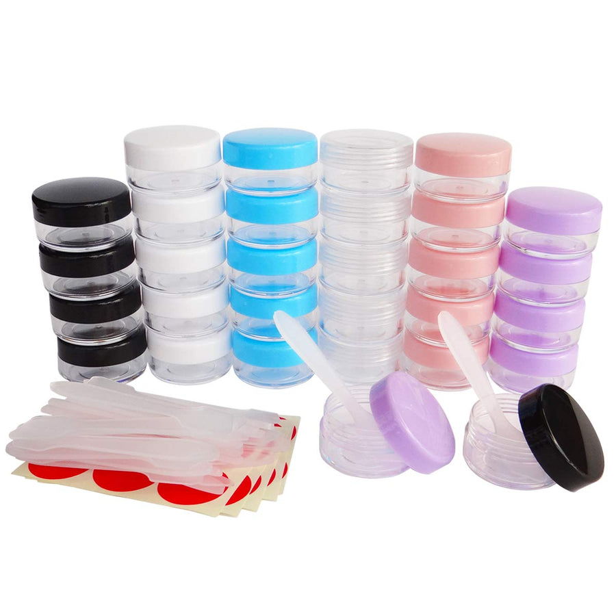 Multi-Colored: Greatforu 30Pcs 10Ml Small Sample Jars, 10G Multi-Color Empty Refillable Cosmetic Container, Plastic Round Pot Screw Cap, Tiny 10G Bottles for Makeup Eye-Shadow NAI