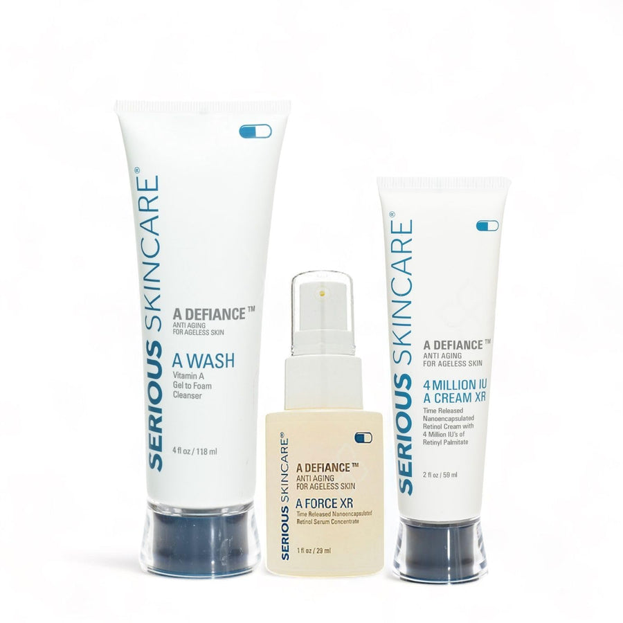 - Retinol Face and Neck 3 Piece Kit - Anti-Aging for Fine Lines & Wrinkles - A Force XR Serum 1 oz - 4 Million IU A Cream XR Moisturizer 2 oz - A Wash Gel-to-Foam Cleanser 4 oz