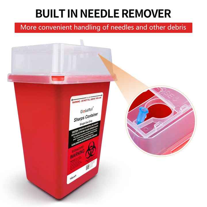 Sharps Container 1 Quart, 6 Pack Biohazard Needle Disposal Container Small Syringe Disposal Container, Professional Sharps Disposal Container for Home and Travel Use