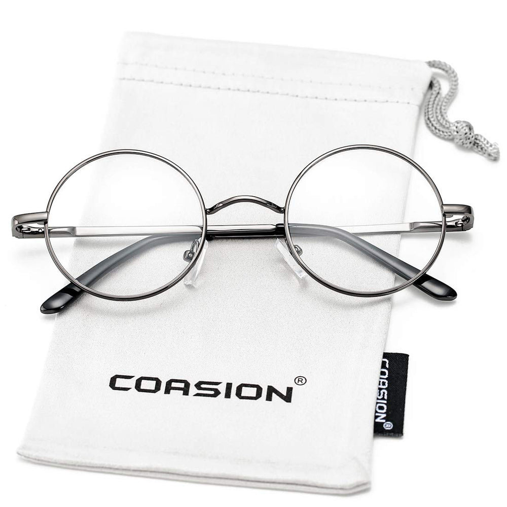 Vintage Round Clear Glasses Small Metal Frame Non Prescription Lens Eyeglasses (Gunmetal)