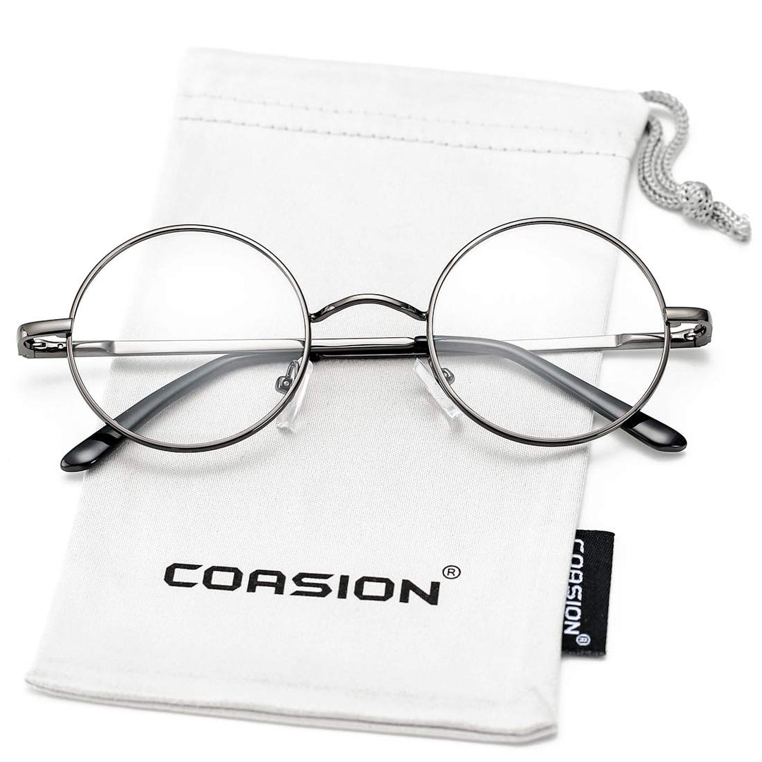 Vintage Round Clear Glasses Small Metal Frame Non Prescription Lens Eyeglasses (Gunmetal)