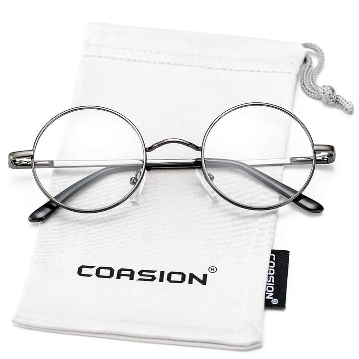 Vintage Round Clear Glasses Small Metal Frame Non Prescription Lens Eyeglasses (Gunmetal)