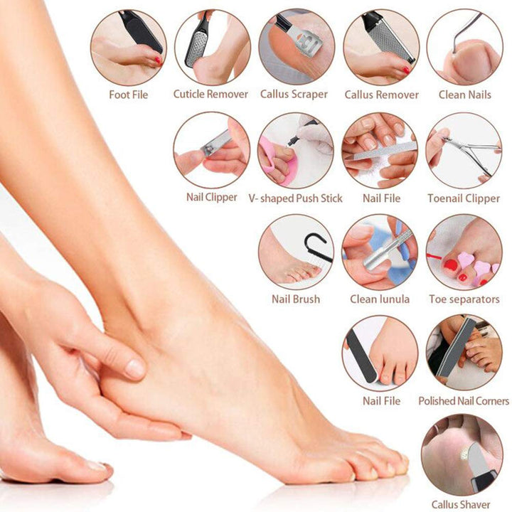 23 in 1 Pedicure Kit, Professional Manicure Foot Scrubber Nail Tools Supplies Set, Foot Exfoliator Scrub Callus Cuticle Dead Skin Remover for Feet, Toe Nail Clippers Foot File Scraper Rasp Care Kits
