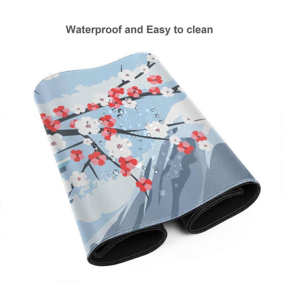 Japanese Cherry Blossom Gaming Mouse Pad XL, Extended Large Full Desk Mousepad 31.5 X 11.8 Inch, Waterproof Big Mouse Pad Edge, Non-Slip Long Keyboard Mat Office &amp; Home , Blue Mouse Pad