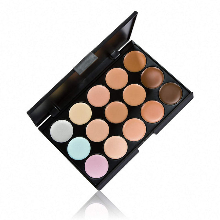 15 Colors Makeup Cream Facial Camouflage Concealer Make Up Palette with Sponge Puff Oval Makeup Brush