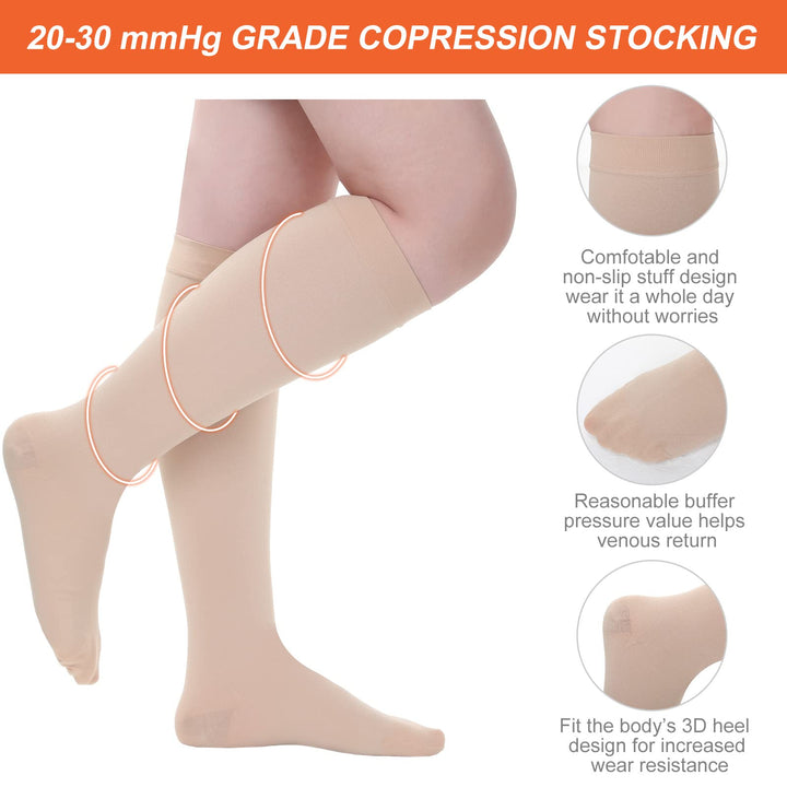 2 Pairs Women Plus Size Compression Socks 20-30mmhg Knee Extra Large Wide Calf Compression Socks