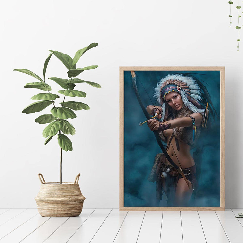 Native American Canvas Wall Art - American Indian Girl Women Headdress Feathered Art Canvas Prints for Wall Decor, Living Room Bedroom Kitchen Decoration (16x24in(40x60cm)-Unframed)